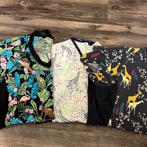 Cherokee scrub tops size S lot of 3. Animal print